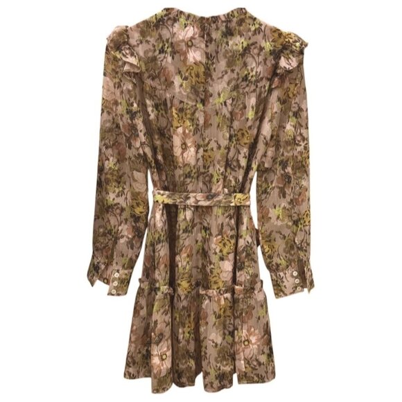 Greylin Floral Ruffle Long Sleeve Belted Dress Medium Multicolor - Picture 3 of 12